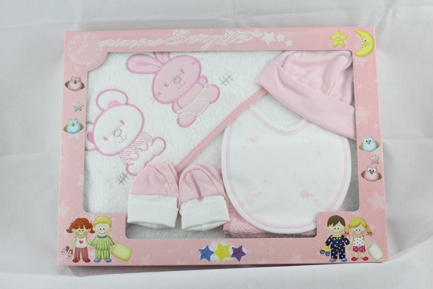 R203 JUEGO BAÑO BEBE FONDO BL ESTAMPADO ROSA