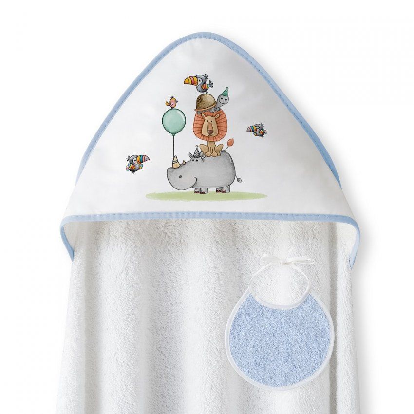 1253 CAPA BAÑO  O TOALLA BEBE ANIMALES 1X1 CON BABERO INTERBABY