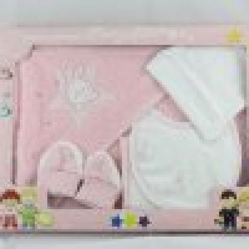 R203 JUEGO BAÑO BEBE FONDO ROSA ESTAMPADO BL