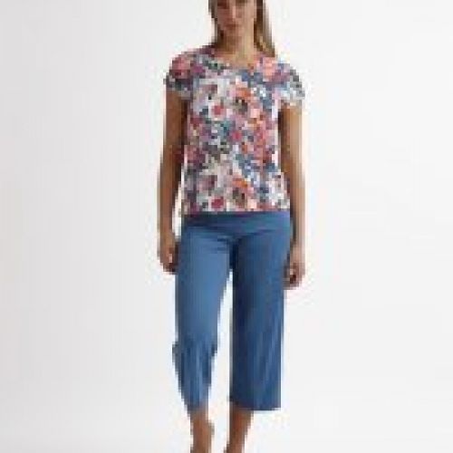 62029 PIJAMA MUJER MANGA CORTA Y PANTALON PALAZZO EN  VISCOSA ADMAS