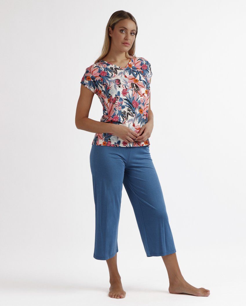 62029 PIJAMA MUJER MANGA CORTA Y PANTALON PALAZZO EN  VISCOSA ADMAS