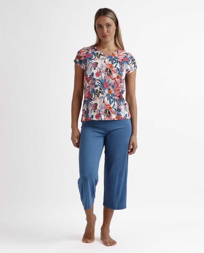 62029 PIJAMA MUJER MANGA CORTA Y PANTALON PALAZZO EN  VISCOSA ADMAS