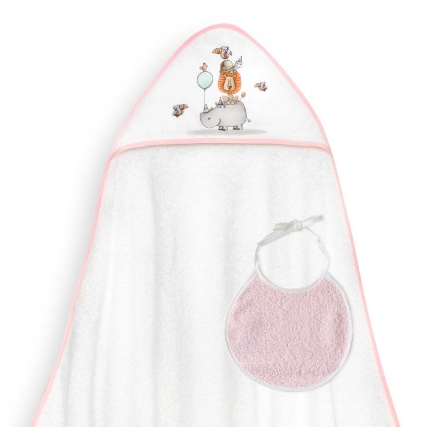 1253 CAPA BAÑO  O TOALLA BEBE ANIMALES 1X1 CON BABERO INTERBABY