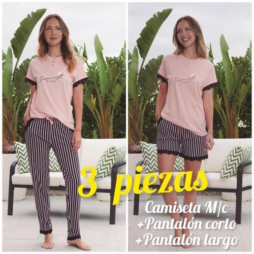 42028 PIJAMA SEÑORA PAMELA ALGODON  3 PIEZAS BLANCA HERNANDEZ