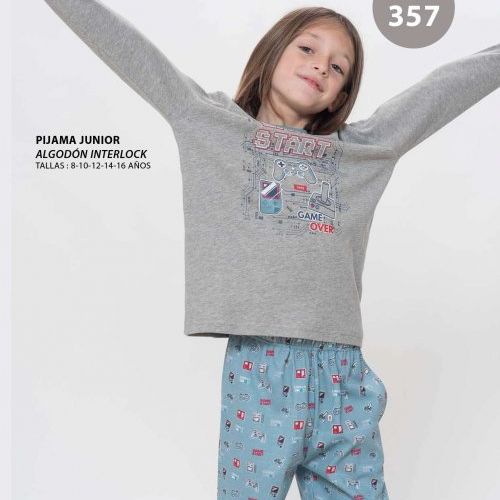 KN 357 PIJAMA NIÑO  INTERLOCK 8 a 16 años KINANIT