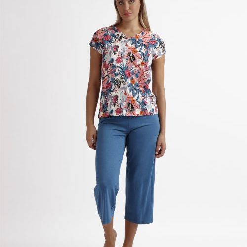 62029 PIJAMA MUJER MANGA CORTA Y PANTALON PALAZZO EN  VISCOSA ADMAS